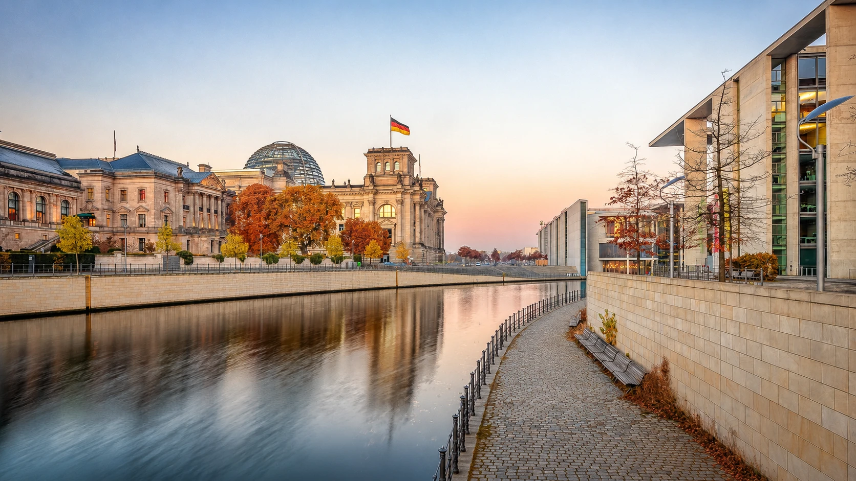 Reichstag dome at sunset, Berlin, Germany