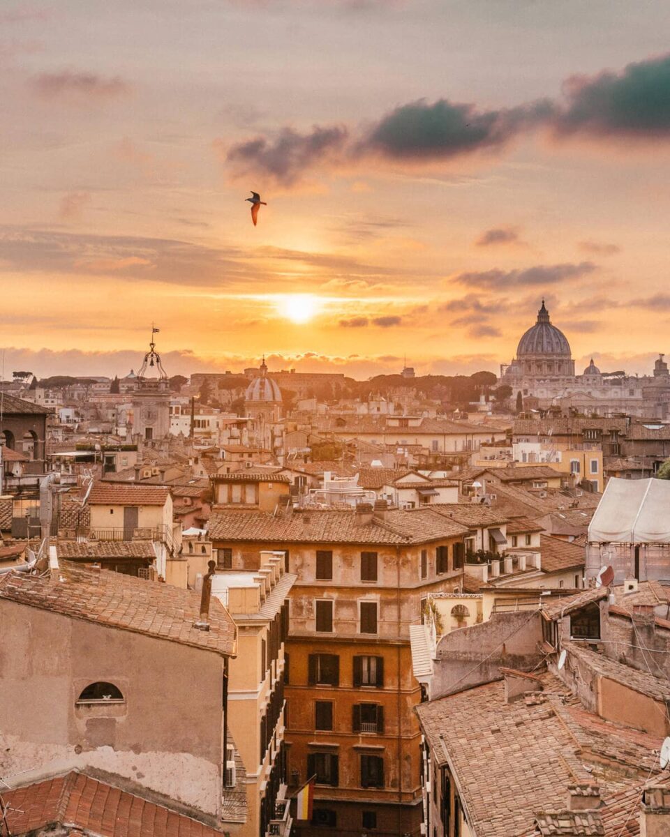 City skyline at sunset, Rome, Italy