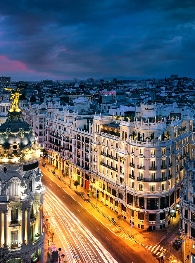 Gran Vía street in Madrid city center, Spain